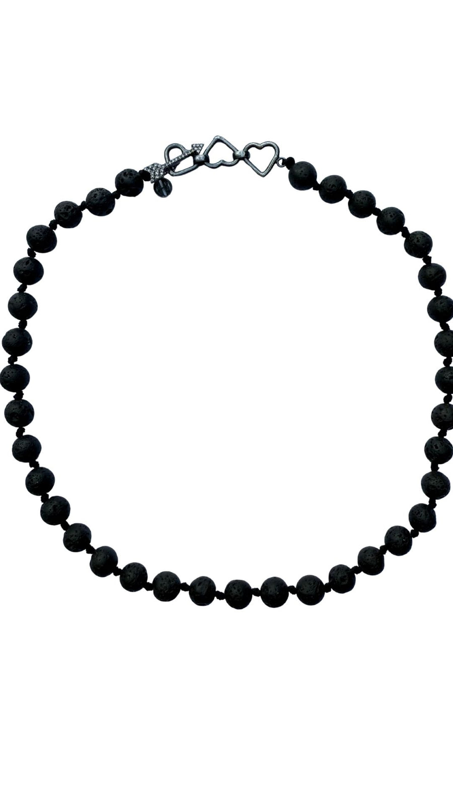 Lava Stone Necklace with Pave Diamond Arrow and Heart Shaped Links