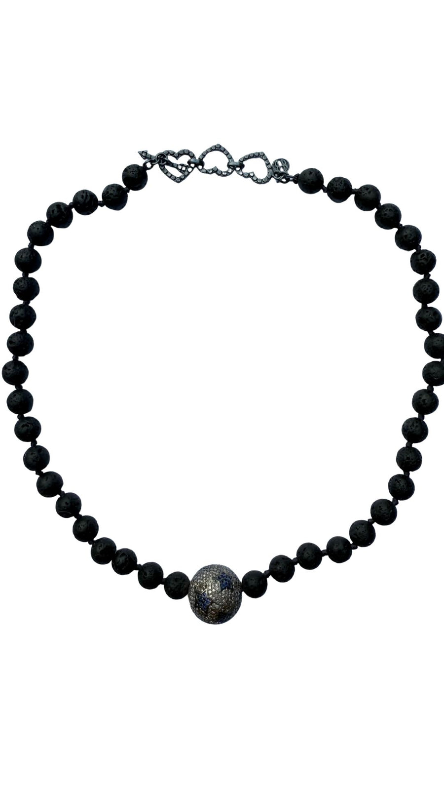 Lava Stone Necklace with Orb and Heart Silver Clasp