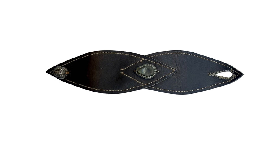 Geode Leather Cuff with Antique Pave Bead (cafe)