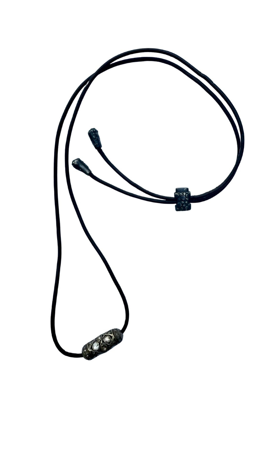 Leather Bolero Style Necklace with Antique Inspired Diamond Bead and Handcrafted Silver Accents