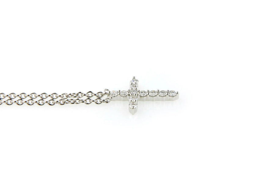 Cross Platinum Necklace with White Diamonds