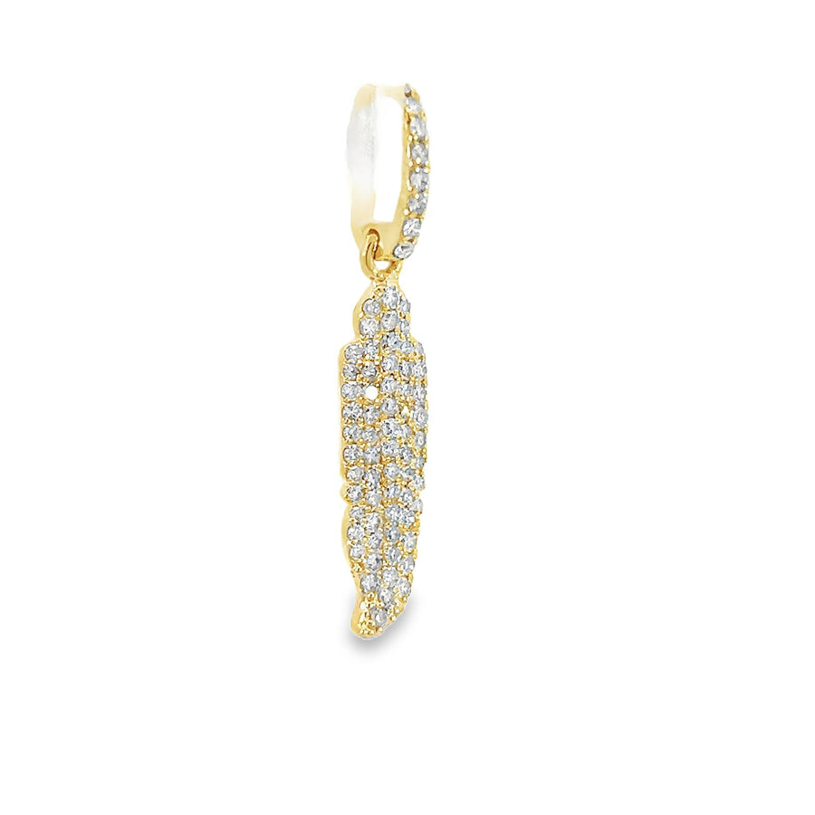 Gold Small Feather Pendant with Pave Diamonds