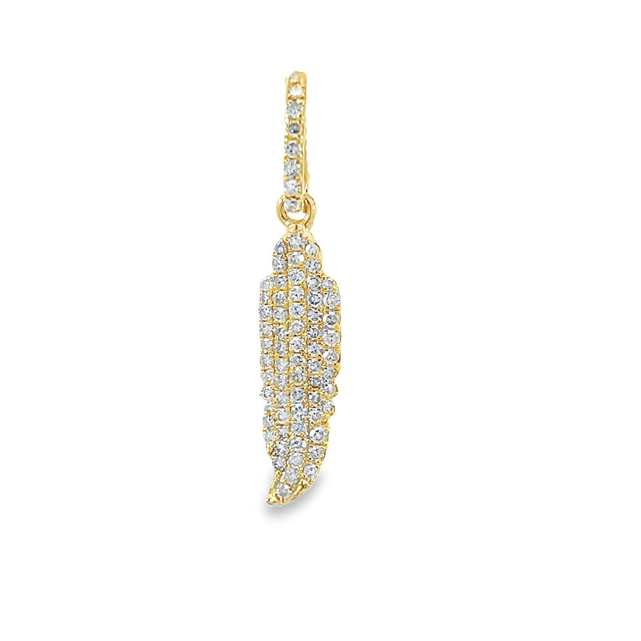 Gold Small Feather Pendant with Pave Diamonds
