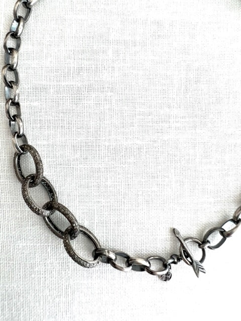Silver Chain Necklace with Four Diamond Links