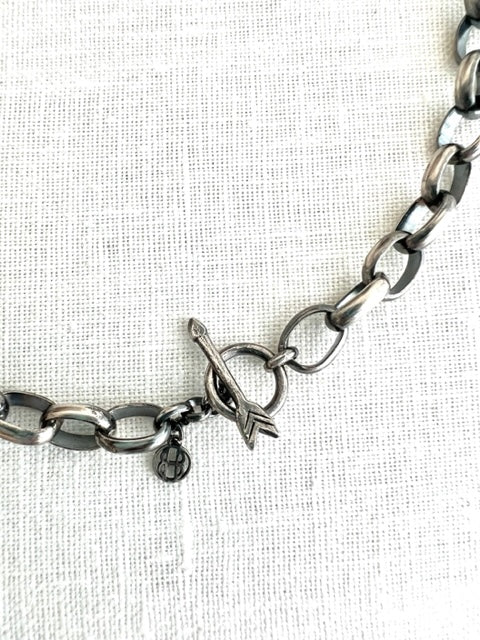 Silver Chain Necklace with Four Diamond Links