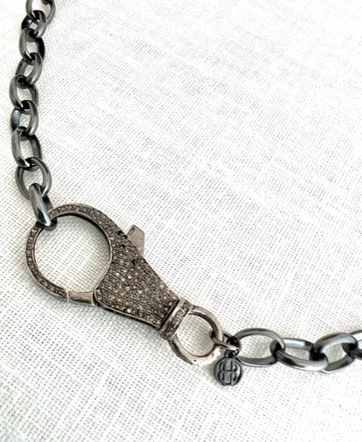Silver Link Chain with Double Side Diamond Clasp