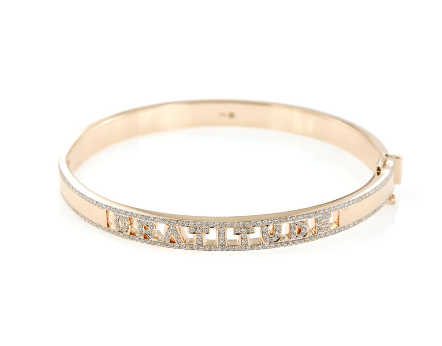 Rose Gold Gratitude Bangle with White Diamonds - Made to order