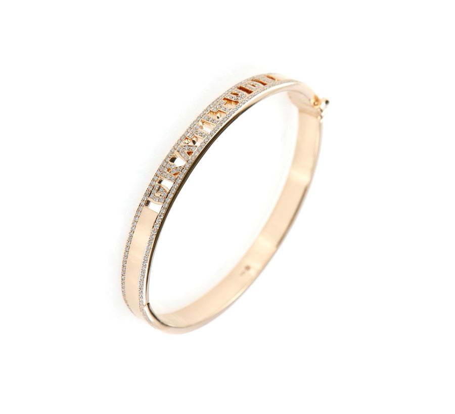 Rose Gold Gratitude Bangle with White Diamonds - Made to order