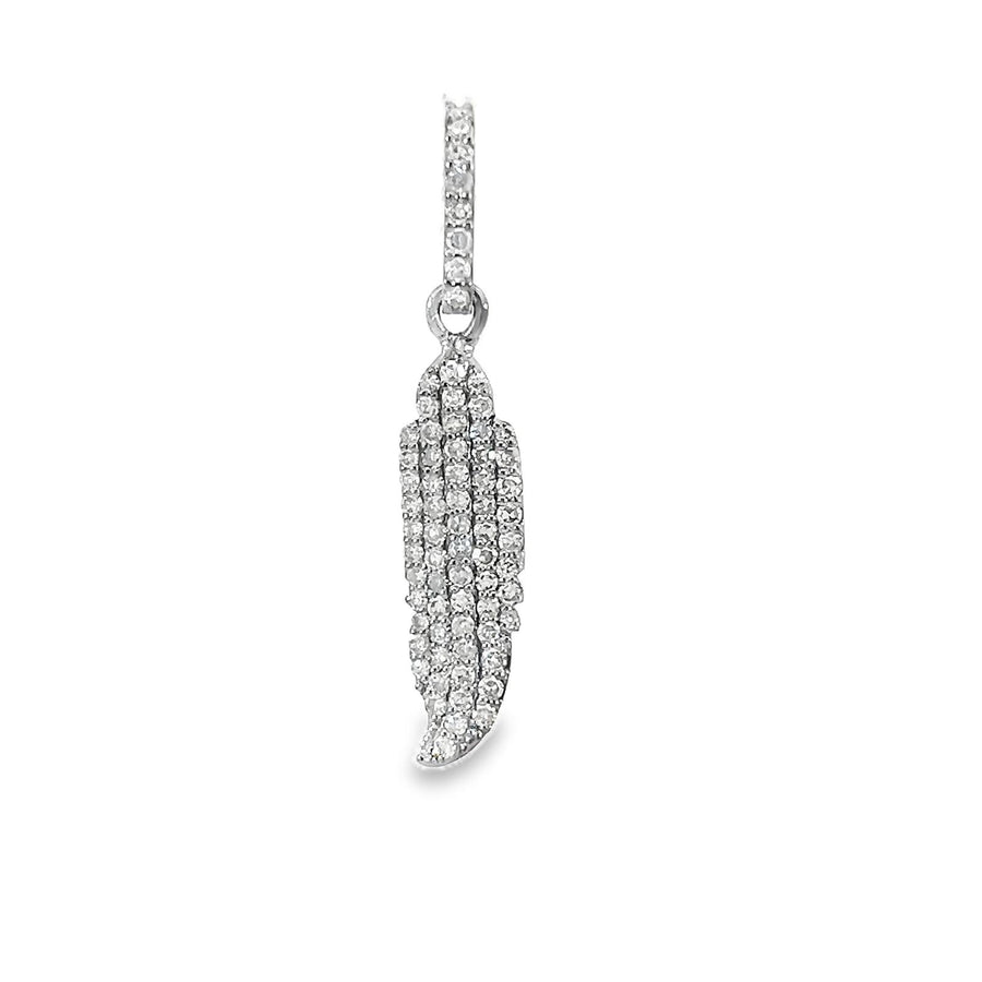 Silver Small Feather Pendant with Pave Diamonds