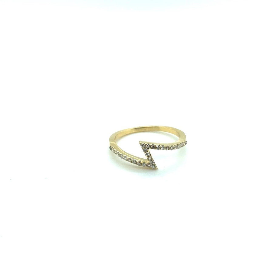 Lightning Bolt Ring - Gold with Pave