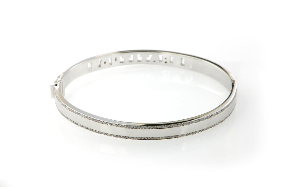 Gratitude Bangle with White Diamonds - Made to order