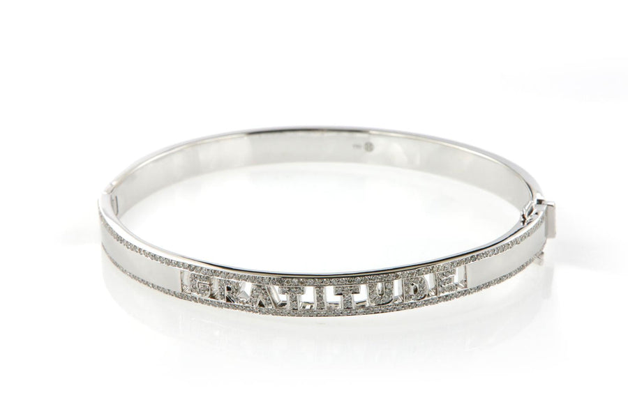 Gratitude Bangle with White Diamonds - Made to order