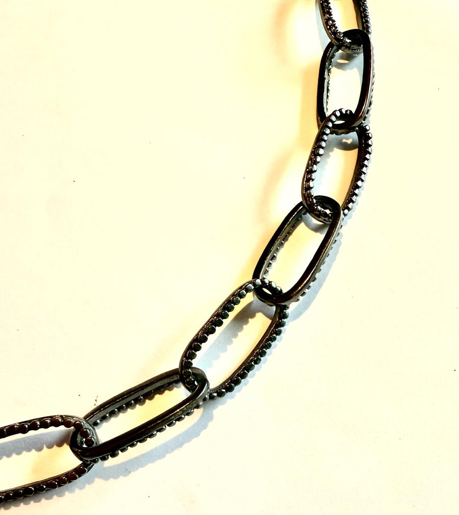 Silver Paper Clip Necklace with Silver Dots