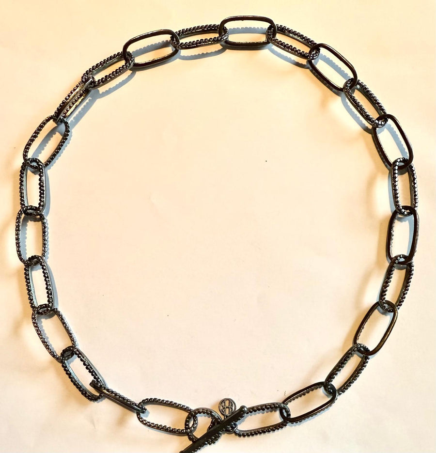 Silver Paper Clip Necklace with Silver Dots