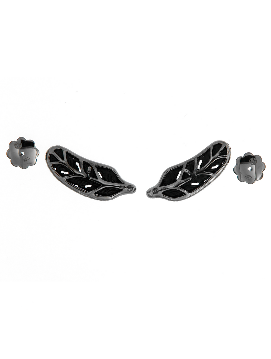 Jet Feather Earrings - Black Diamond